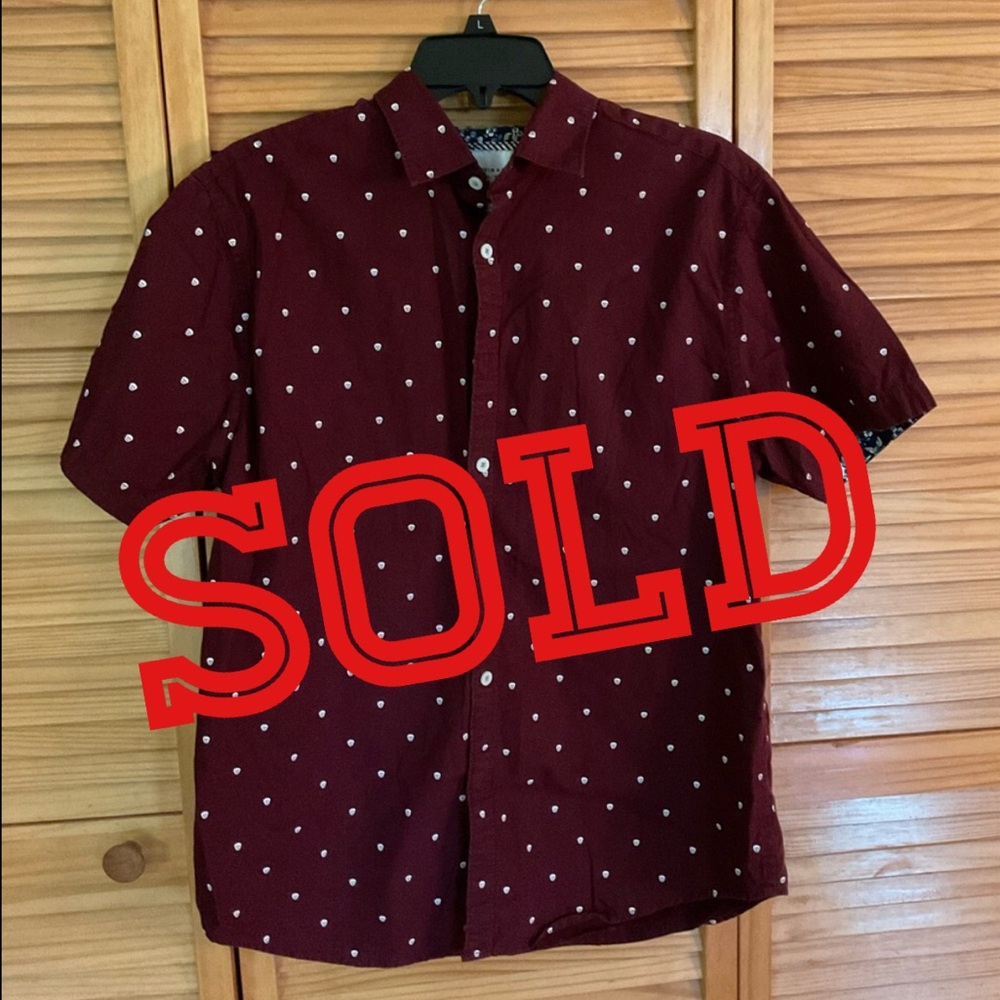 Denim & Flower Ricky Singh Size L SKULL Shirt Short Sleeve Burgundy